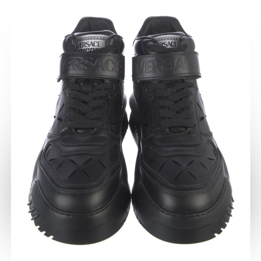 $1175 NEW size 41 Versace Black High-Top Sneakers with Velcro Strap - Picture 12 of 14